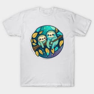 Cool Blue Sloths Hanging in Tree T-Shirt
